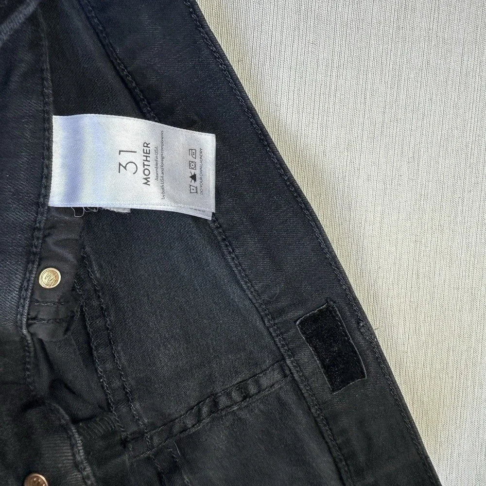 Mother Stunner Zip Ankle Step Fray Jeans Size 31 Black USA Not Guilty Wash - Picture 9 of 13